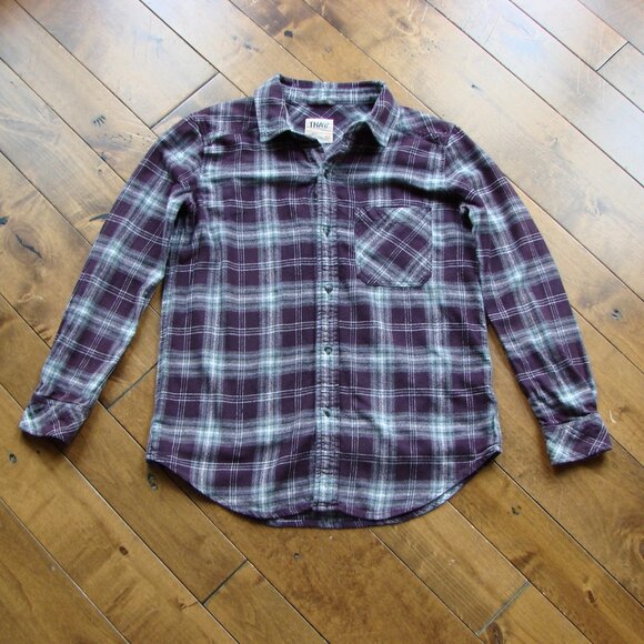 Aritzia TNA Purple Wine Plaid Flannel Shirt Button Up Oversized Size XS - Picture 1 of 10